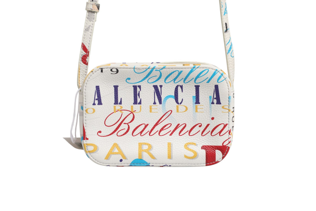 White Graffiti Print Leather Mini City Handbag