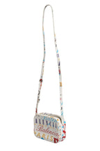 White Graffiti Print Leather Mini City Handbag