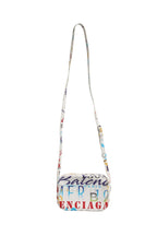 White Graffiti Print Leather Mini City Handbag