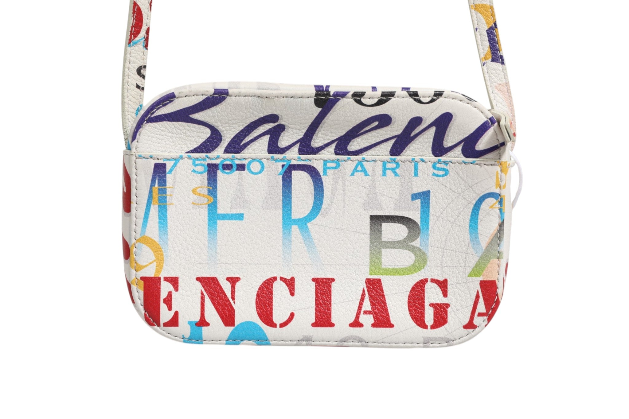 White Graffiti Print Leather Mini City Handbag