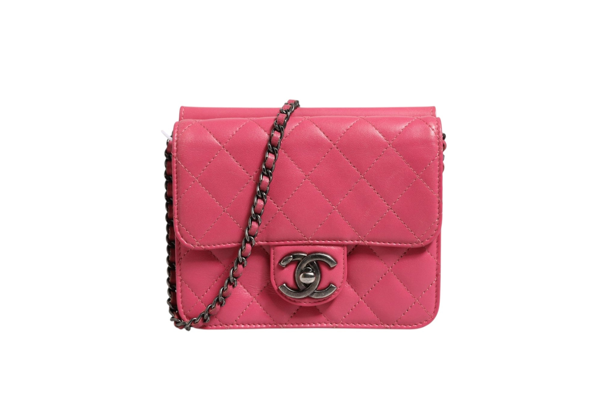 Pink Quilted Lambskin Leather Classic Square Mini Flap Bag