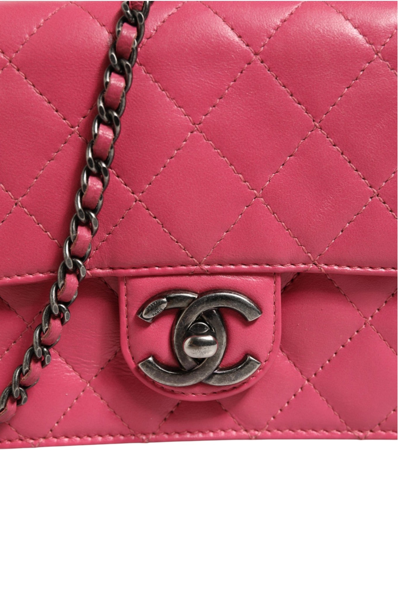 Pink Quilted Lambskin Leather Classic Square Mini Flap Bag