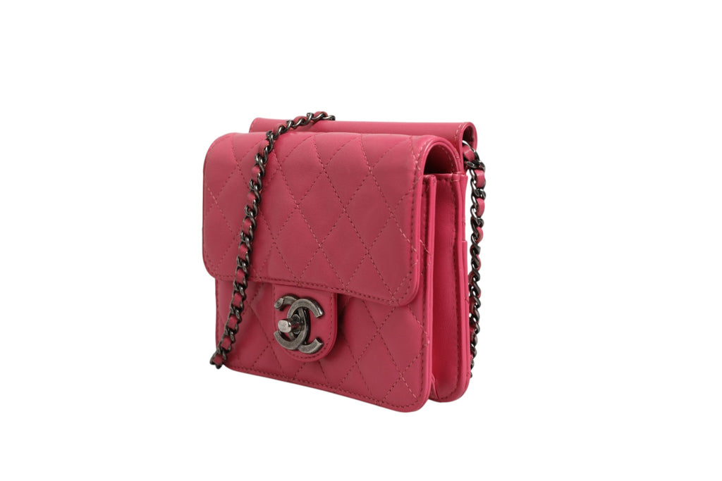 Pink Quilted Lambskin Leather Classic Square Mini Flap Bag