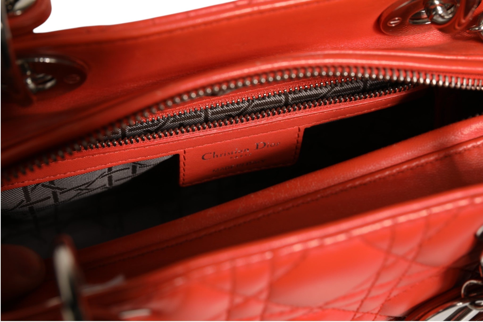 Orange Cannage Lambskin Leather Lady Dior Bag