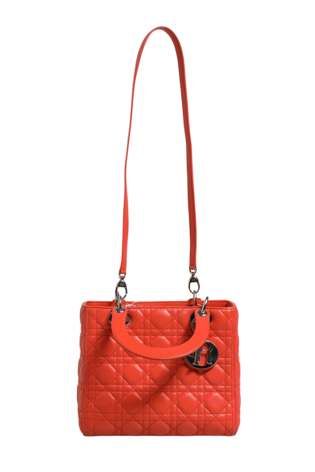 Orange Cannage Lambskin Leather Lady Dior Bag