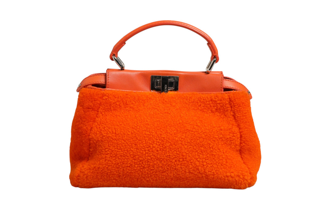 Orange Leather and Shearling Mini Peekaboo Top Handle Bag