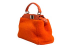 Orange Leather and Shearling Mini Peekaboo Top Handle Bag