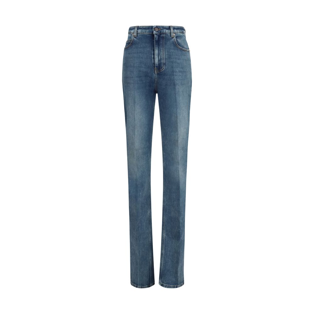 Blue Cotton High-Waisted Jean