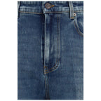 Blue Cotton High-Waisted Jean