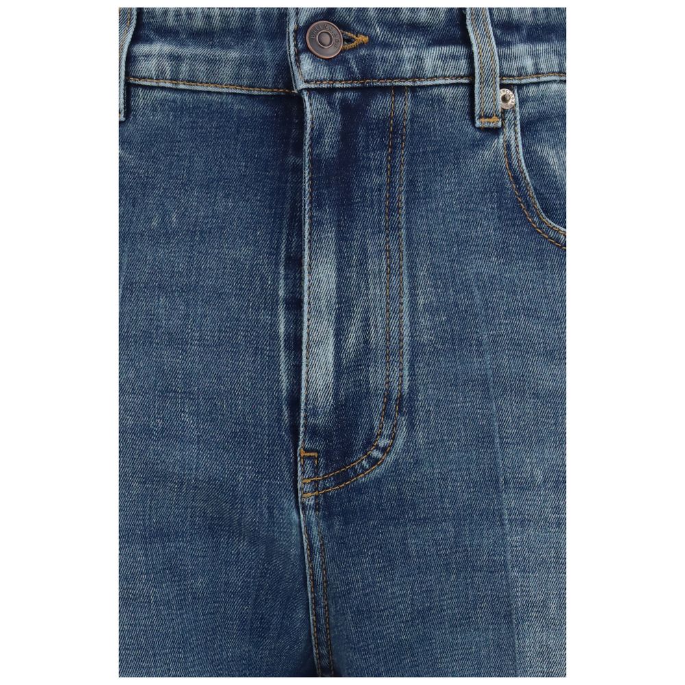 Blue Cotton High-Waisted Jean
