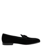 Black Cotton Slip-On Loafers