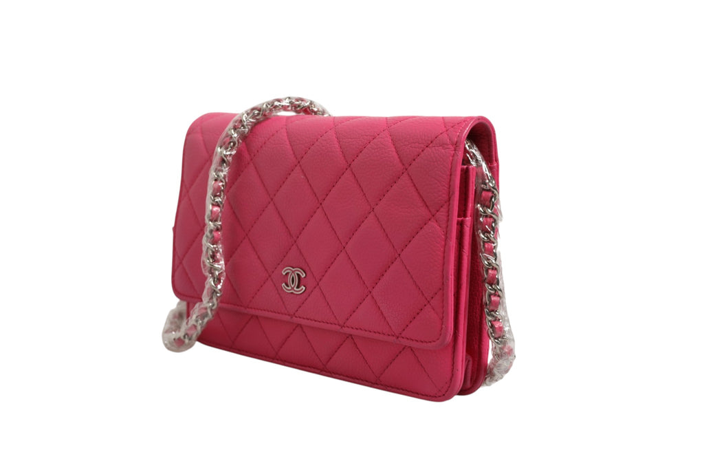 Pink Quilted Lambskin Wallet On Chain WOC Silver