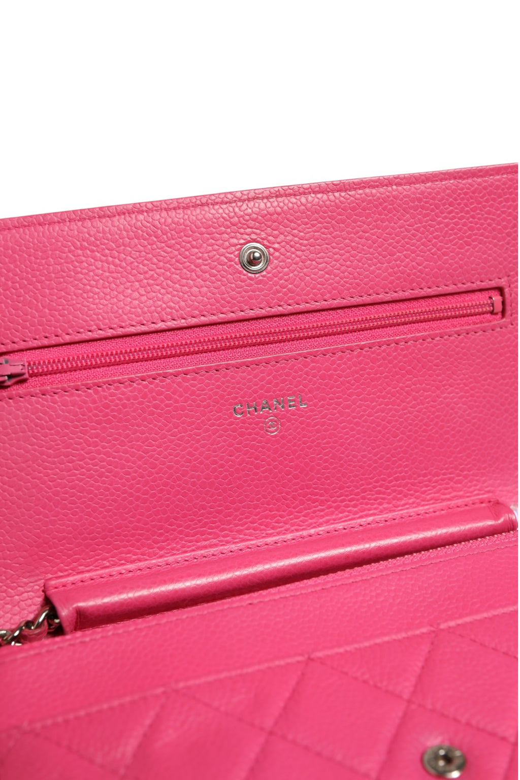 Pink Quilted Lambskin Wallet On Chain WOC Silver