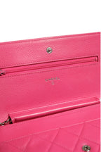 Pink Quilted Lambskin Wallet On Chain WOC Silver