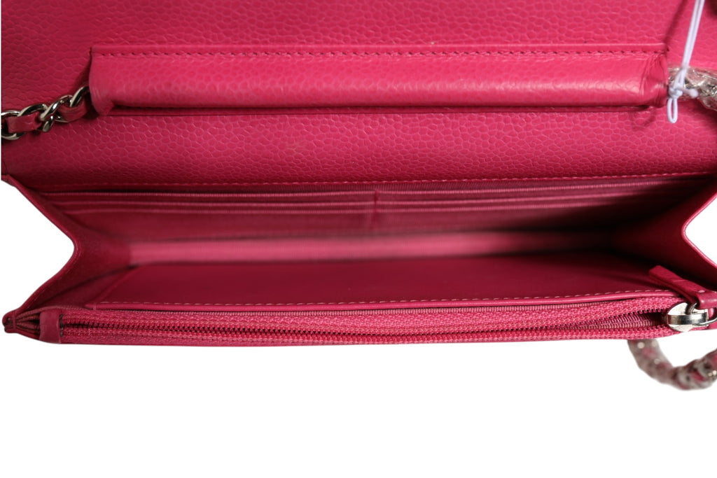 Pink Quilted Lambskin Wallet On Chain WOC Silver