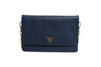 Blue Saffiano Leather Wallet on Chain Clutch Bag