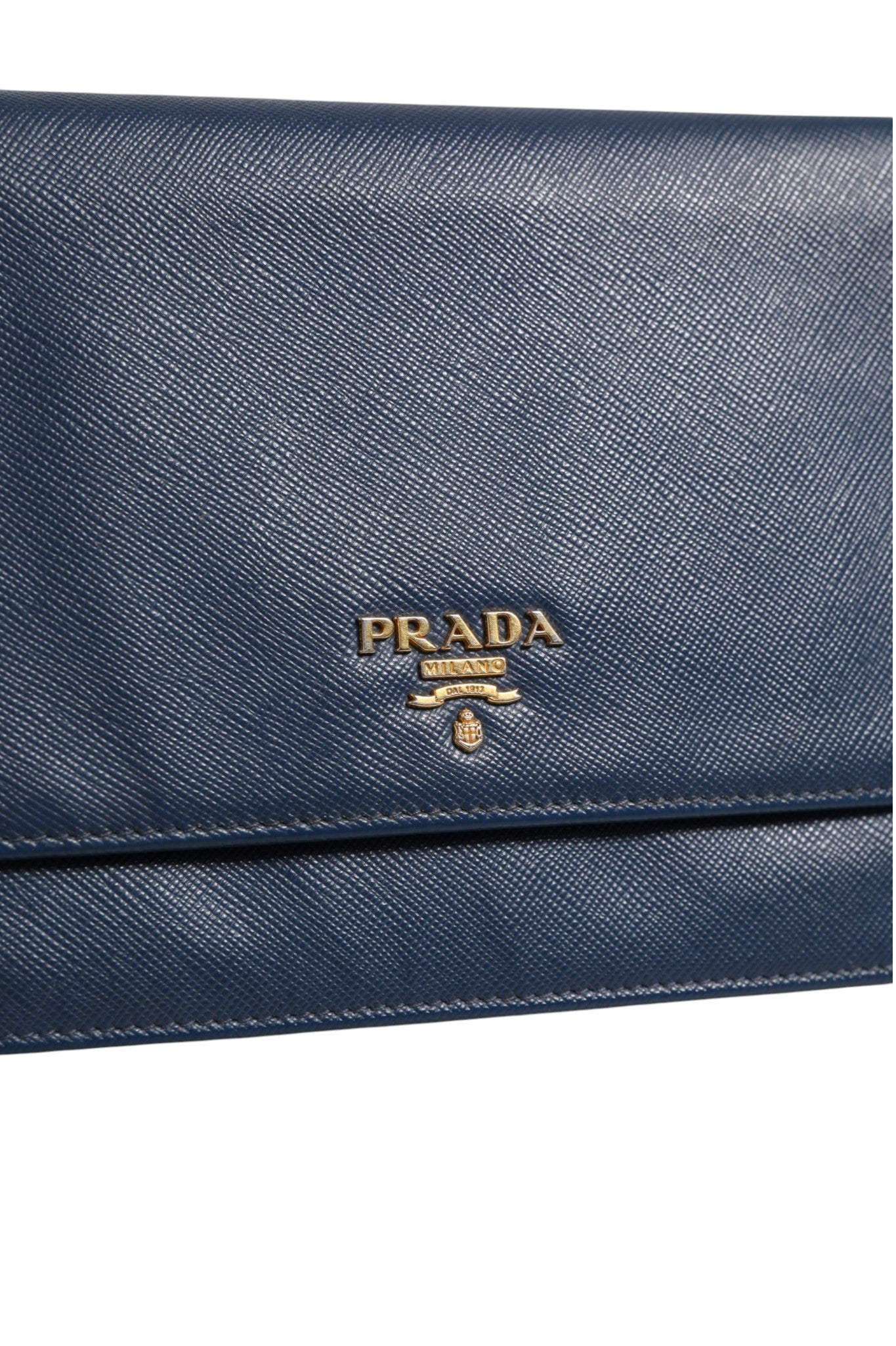 Blue Saffiano Leather Wallet on Chain Clutch Bag