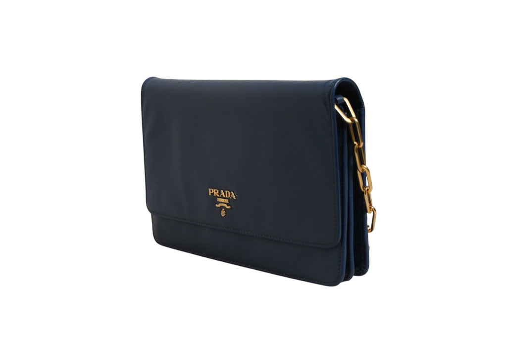 Blue Saffiano Leather Wallet on Chain Clutch Bag