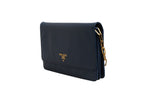 Blue Saffiano Leather Wallet on Chain Clutch Bag