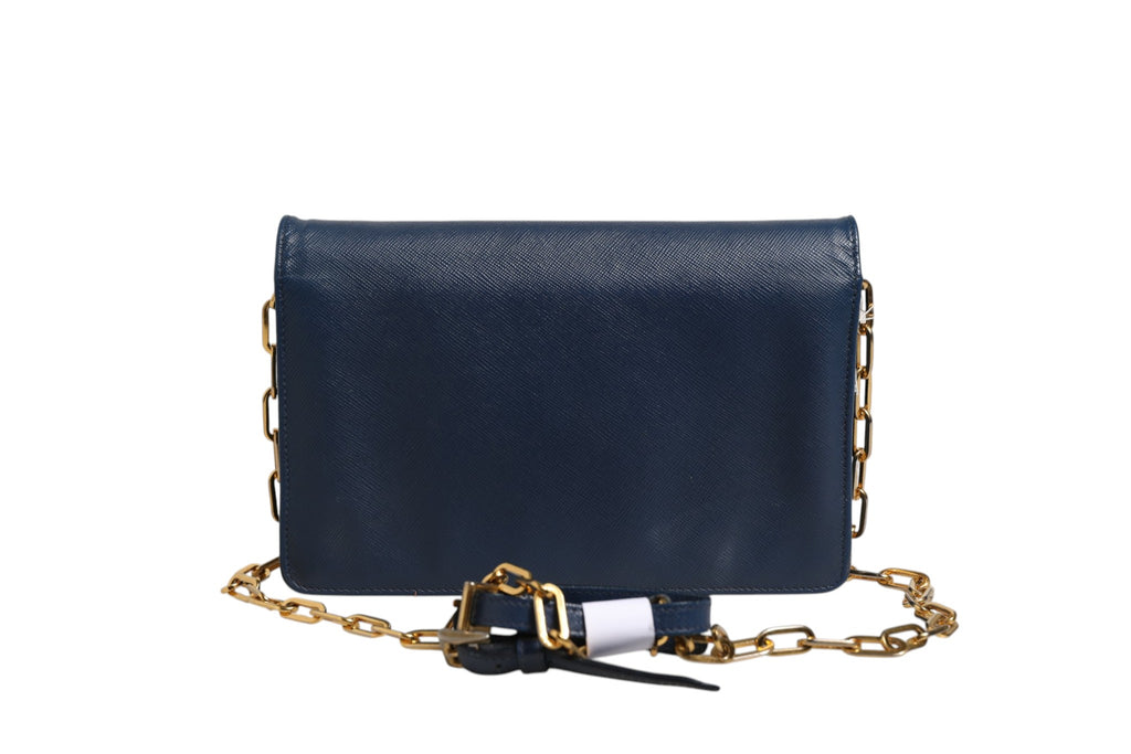 Blue Saffiano Leather Wallet on Chain Clutch Bag