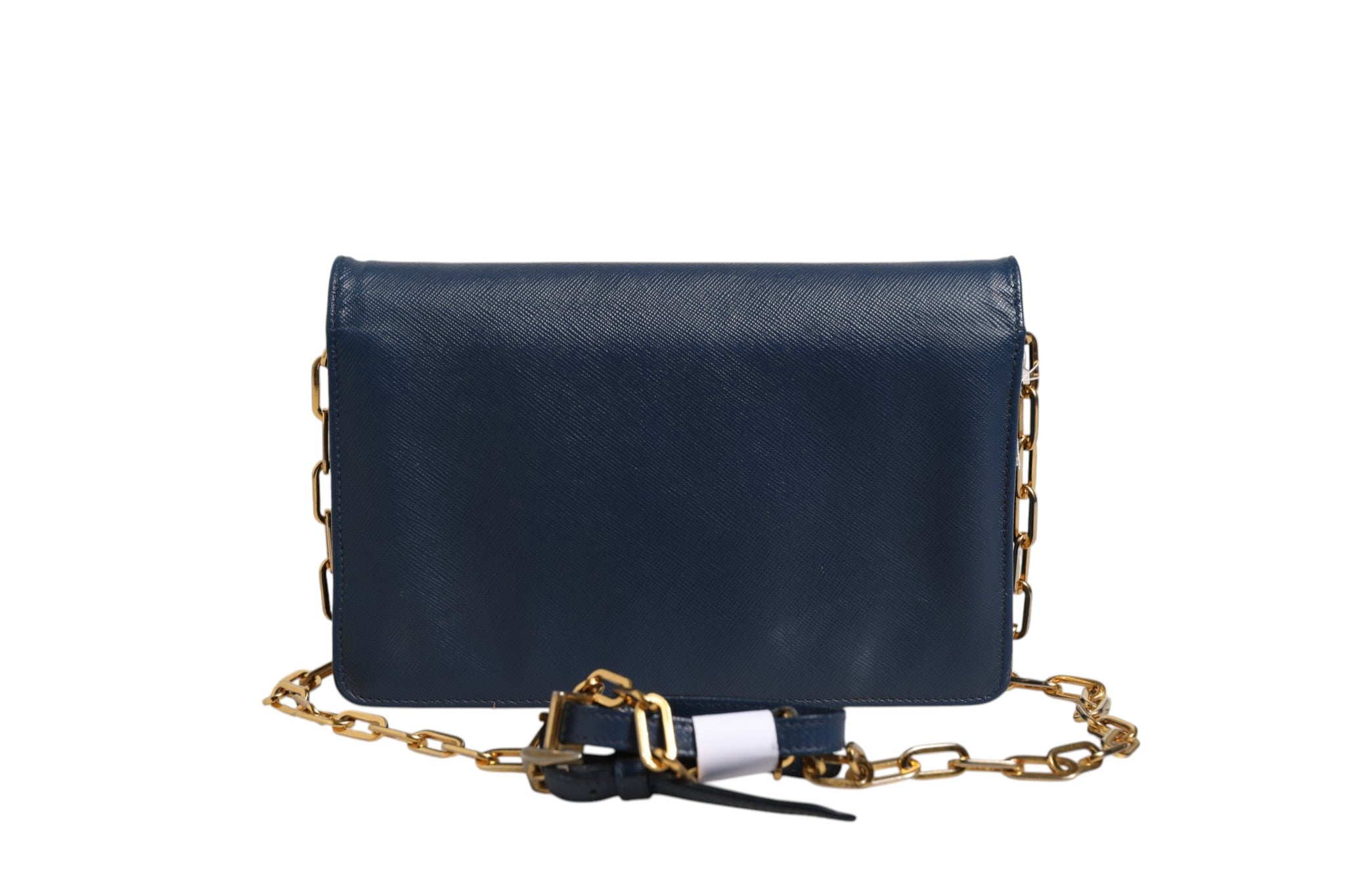 Blue Saffiano Leather Wallet on Chain Clutch Bag