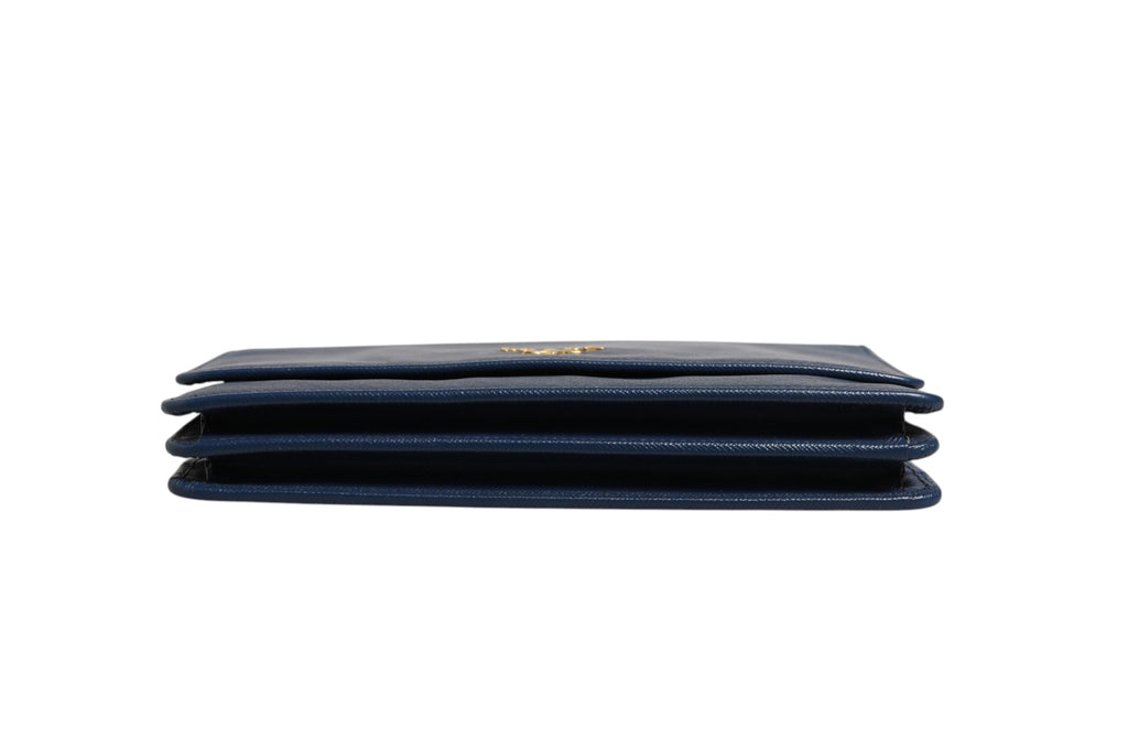 Blue Saffiano Leather Wallet on Chain Clutch Bag