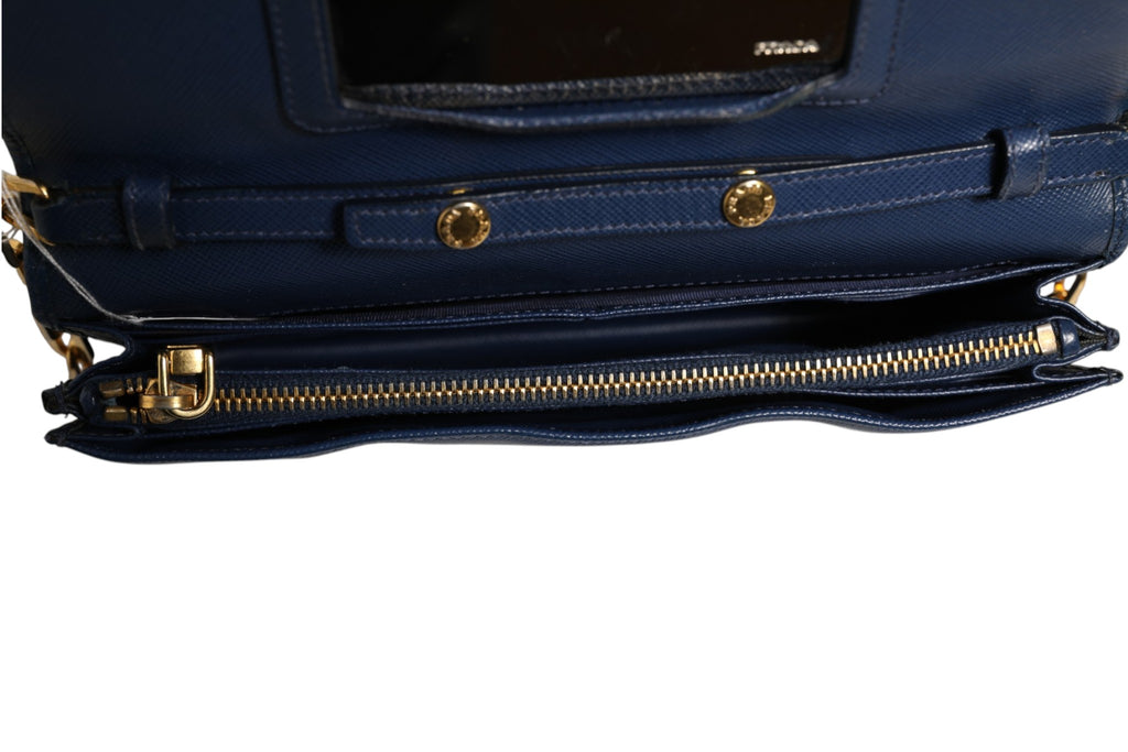 Blue Saffiano Leather Wallet on Chain Clutch Bag