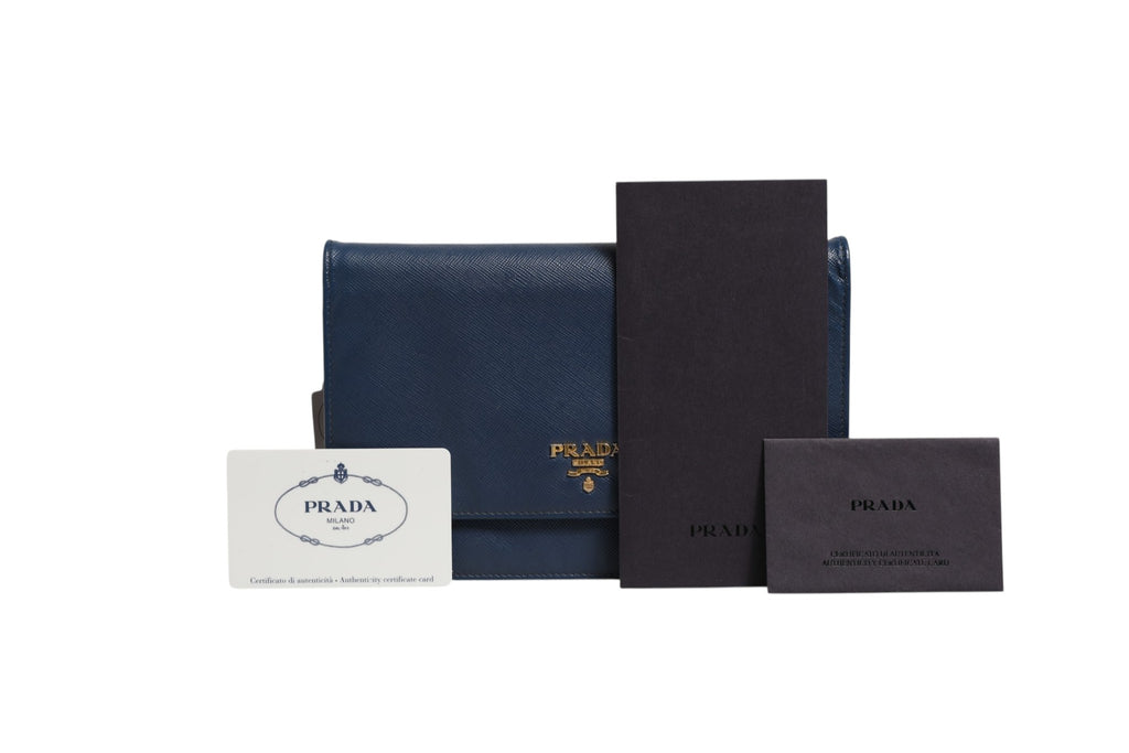 Blue Saffiano Leather Wallet on Chain Clutch Bag