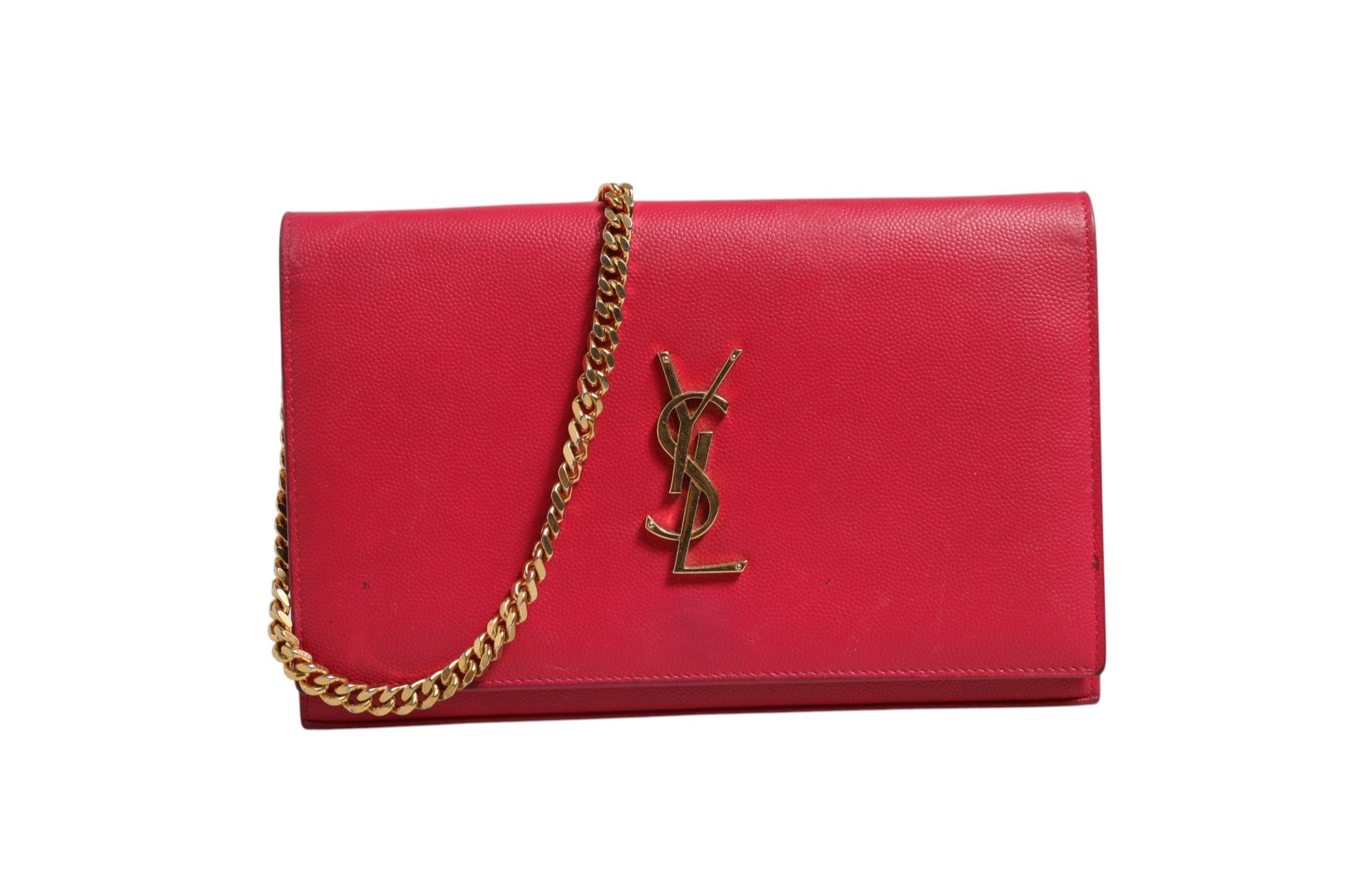 Red Leather Monogram Wallet on Chain