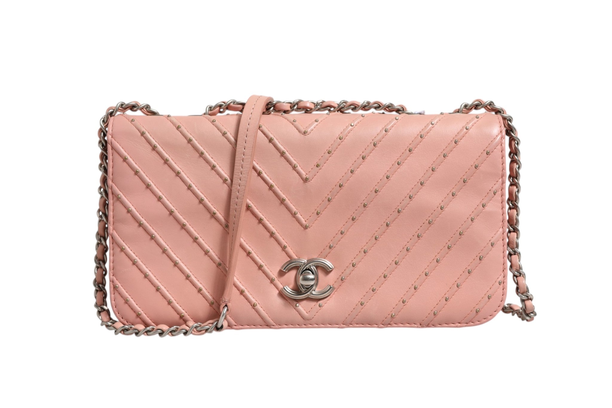 Small Classic Double Flap Bag Light Pink Chevron