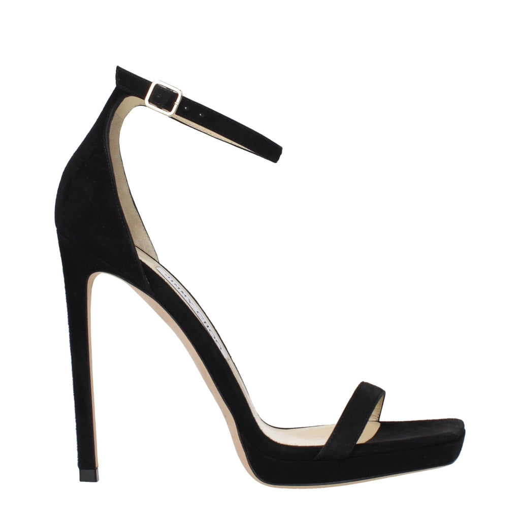 Black Leather Stiletto Heel Sandals