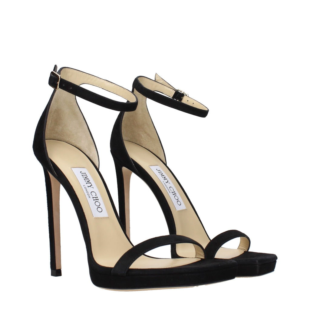 Black Leather Stiletto Heel Sandals