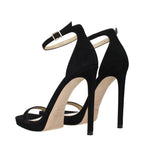 Black Leather Stiletto Heel Sandals