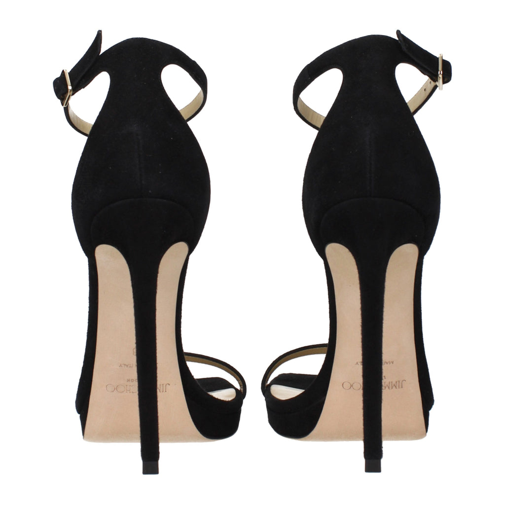 Black Leather Stiletto Heel Sandals