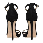Black Leather Stiletto Heel Sandals