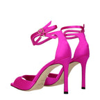 Pink Satin Stiletto Heel Sandals