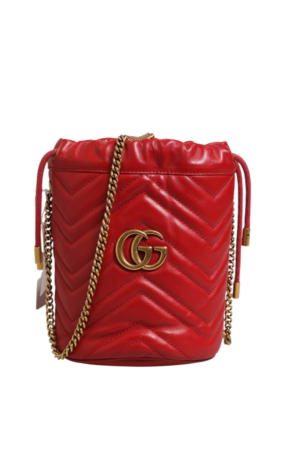 Red Chevron-quilted Calfskin Leather GG Marmont Bucket Bag