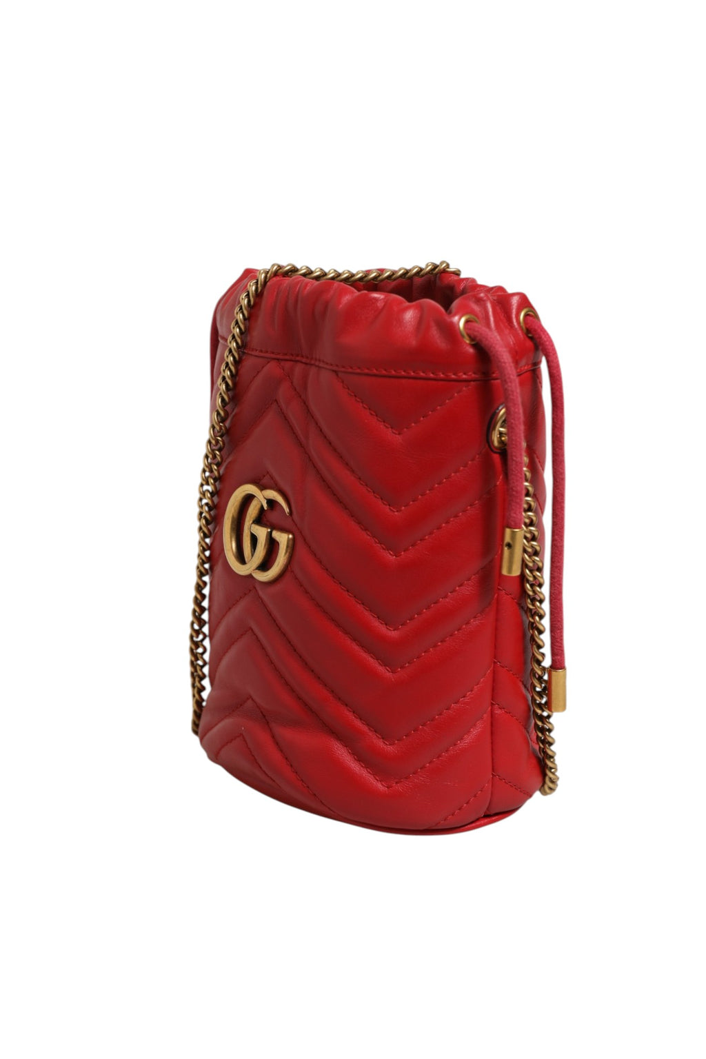 Red Chevron-quilted Calfskin Leather GG Marmont Bucket Bag