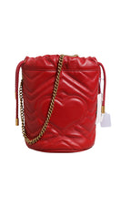 Red Chevron-quilted Calfskin Leather GG Marmont Bucket Bag