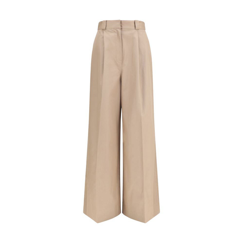 Beige Cotton Flared Pants