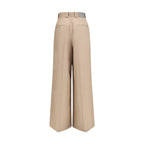 Beige Cotton Flared Pants