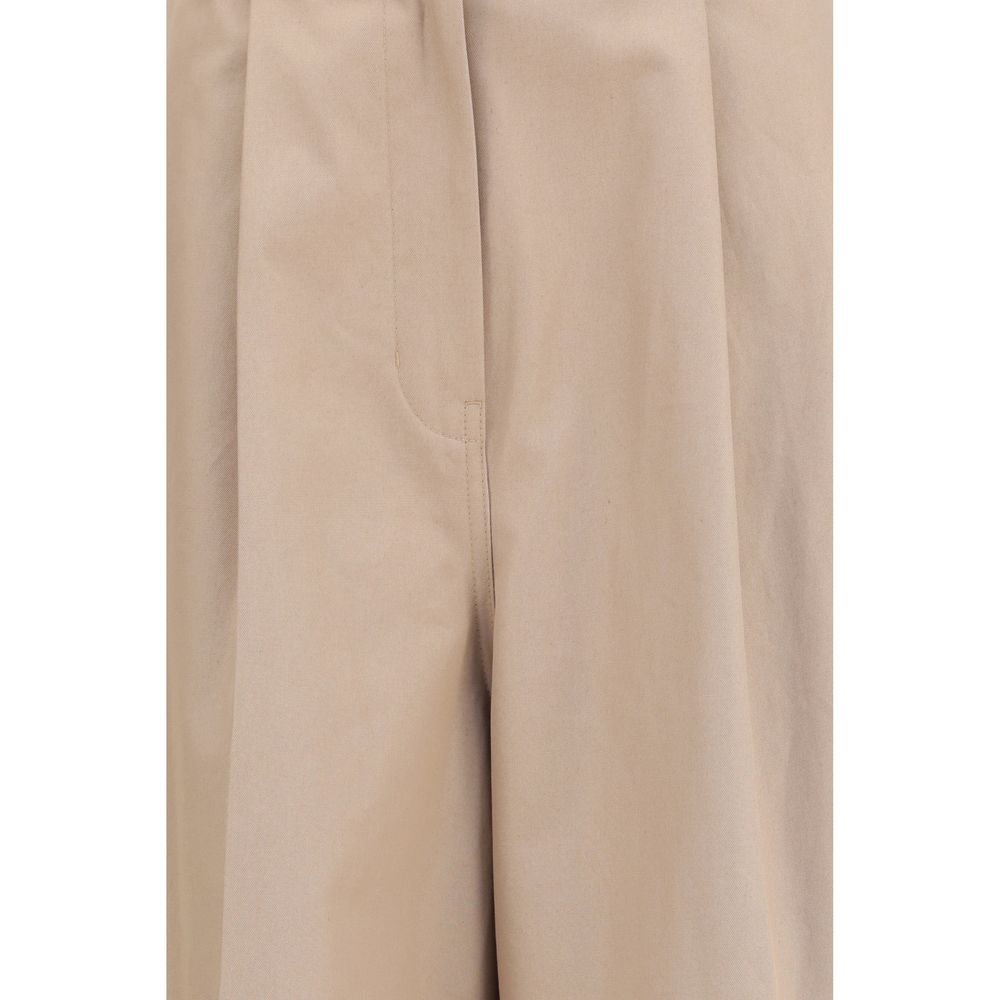 Beige Cotton Flared Pants