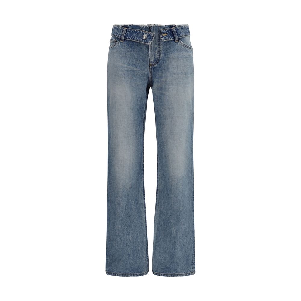 Blue Cotton Straight-Leg Jeans