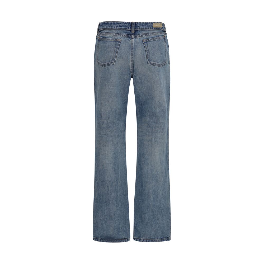 Blue Cotton Straight-Leg Jeans