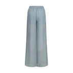 Blue Viscose Casual Pants