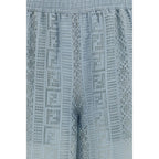 Blue Viscose Casual Pants