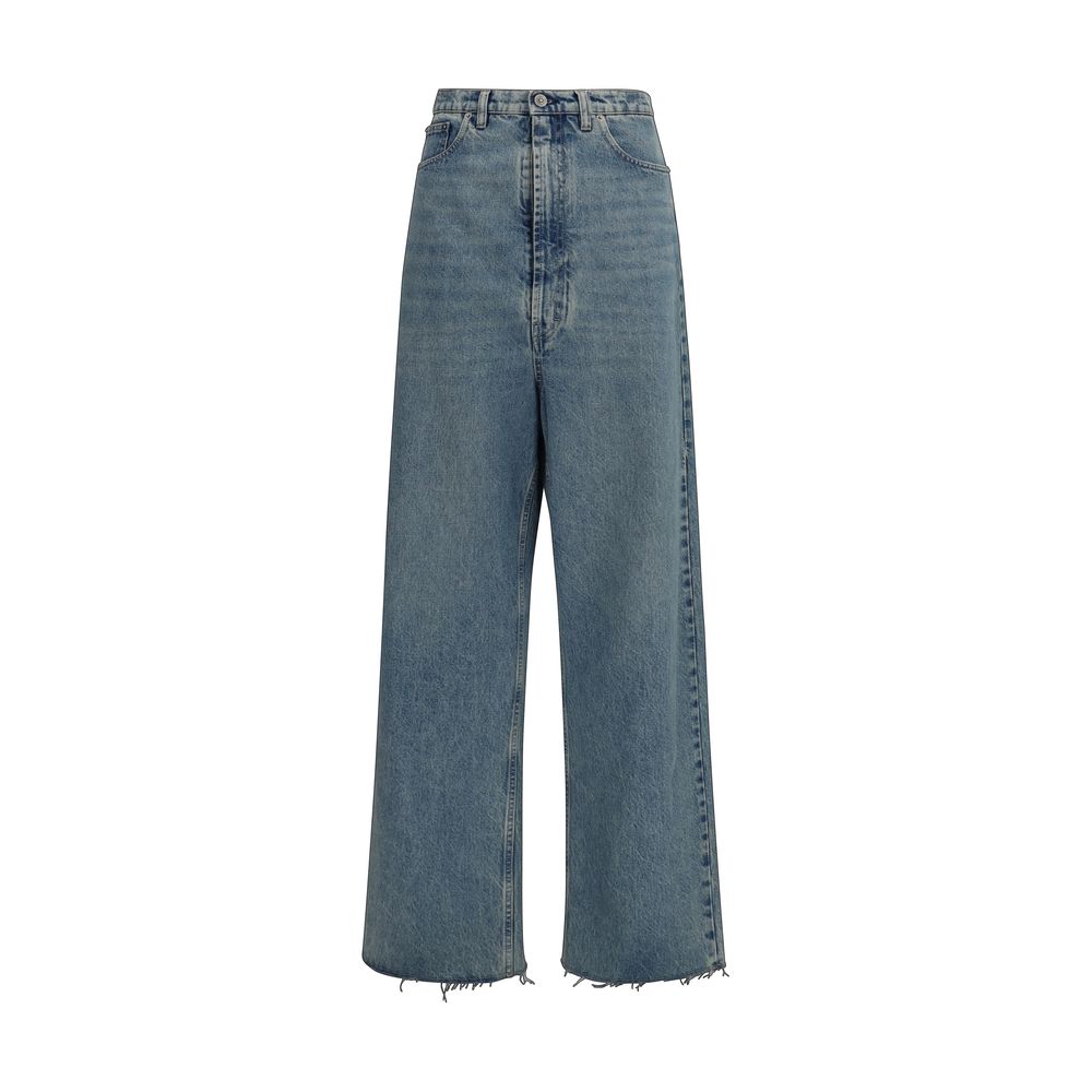 Blue Cotton High-Waisted Jean