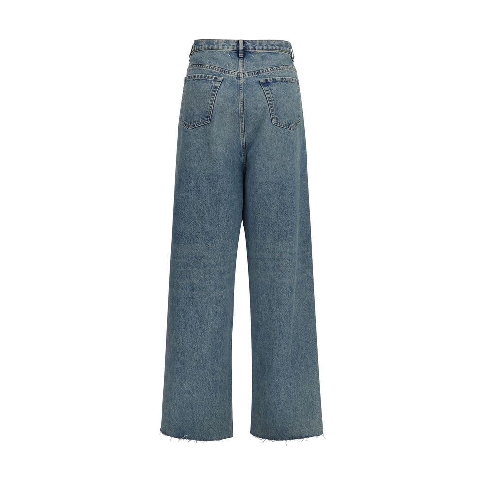 Blue Cotton High-Waisted Jean