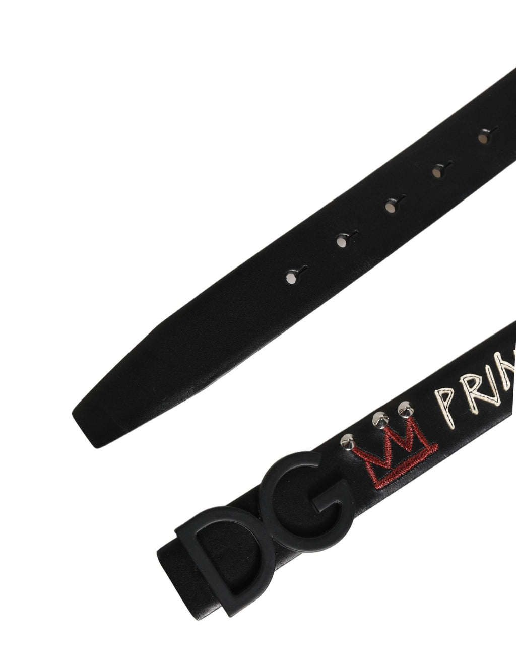Black Leather Prince Crown Logo Buckle Belt
