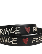 Black Leather Prince Crown Logo Buckle Belt